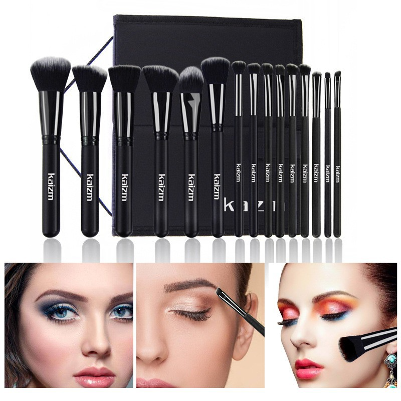 15 Makeup Brushes Black Full Set